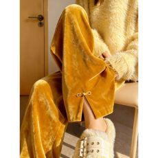 批发金丝绒复合<b class='q'>贝贝</b>绒 金丝绒盘扣裤子女2025新款时尚百搭高腰阔腿裤