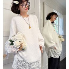 批发时尚慵懒风2025秋季新款拼接蕾丝百搭宽松大衫上衣<b class='q'>中长款</b>