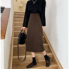 批发【优质面料】【450克】秋冬毛呢高腰半身裙女百搭后开叉包臀A字裙