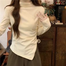 批发秋冬半高领修身短款褶皱长袖t恤加厚保暖内搭德绒<b class='q'>打底衫</b>上衣