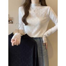 批发半高领薄款蕾丝内搭小衫女秋冬2026<b class='q'>新款</b>木耳边洋气白色网纱打底衫