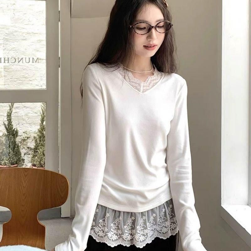 MY16447# 德绒 法式复古温柔风甜美小众内搭叠穿上衣女裝貨源服裝批發