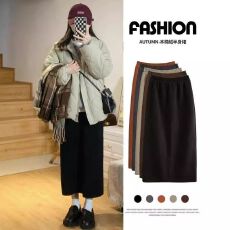 批发黑色半身裙女秋冬新款欧棉绒直筒开叉中长款一步裙包臀直筒长<b class='q'>裙子</b>