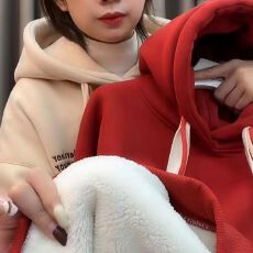 批发华棉复合羊羔绒 420克加绒加厚连帽卫衣<b class='q'>女</b>秋冬新款爆版宽松套头