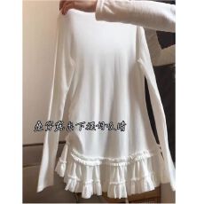 批发【<b class='q'>莫代尔</b>人棉】芭蕾风蕾丝花边下摆内搭女春秋修身显瘦白色长袖