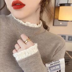 批发秋新款绵<b class='q'>羊绒</b>半高领内搭t恤女长袖秋冬设计感小众蕾丝上衣打底衫