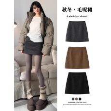 批发(毛呢好面料+安全<b class='q'>裤</b>+拉链）新款纯色百褶裙包臀短裙A字半身裙秋冬
