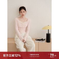 批发【人棉270克】法式蕾丝拼接针织长袖t恤女冬季新款<b class='q'>甜美</b>修身上衣