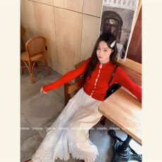 批发假两件拼接红色长袖<b class='q'>针织衫</b>女2026春装新款修身显瘦内搭打底毛衣服