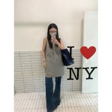 批发小众设计感侧边纽扣背心<b class='q'>连衣裙</b>女夏季宽松休闲无袖A字短裙小个子