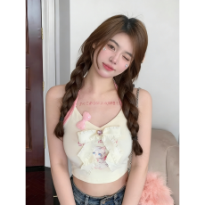 批发【官图 随心裁<b class='q'>莫代尔</b>260克1*1】甜辣妹蝴蝶结挂脖吊带<b class='q'>背心</b><b class='q'>夏</b>季