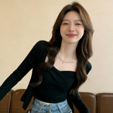 批发【官图 随心裁<b class='q'>莫代尔</b>260克1*1】纯欲性感黑色吊带加开衫两件套