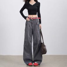 批发【实价 水洗斜纹棉】直筒多口袋工装<b class='q'>牛仔裤</b><b class='q'>男</b>女潮牌痞帅街头褶皱