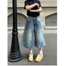 批发时尚流行潮流慵懒甄枚前竹节纹<b class='q'>男</b>女夏季牛仔短裤ins新款