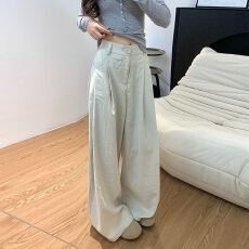 批发灰色冰丝<b class='q'>西装</b>阔腿裤<b class='q'>女</b>春秋2026新款高腰休闲小个子褶皱奶芙山本裤