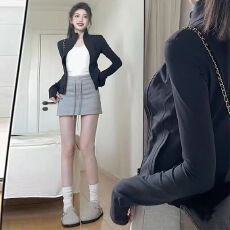 批发灰色运动短裙女夏季2026新款高腰a字<b class='q'>显瘦</b>半身裙包臀裙小个子裙裤