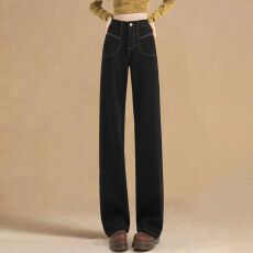 批发拖地大码黑色微喇叭牛仔裤女胖mm梨形宽松高腰遮肉直筒阔腿长裤子
