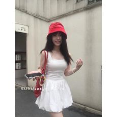 批发素屿Soeyr 白色超好看修身u领花苞<b class='q'>连衣裙</b>女夏气质法式拼接<b class='q'>背心裙</b>