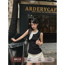 批发波点领背心女夏季超流行韩系飘带蝴蝶结设计无袖吊带上衣