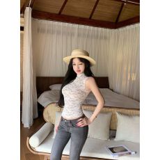 批发kumikumi纯欲风蕾丝拼接性感气质无袖背心女春季修身显瘦百搭上衣