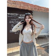 批发原版面料加内里 纯欲风蕾丝V领吊带背心女装修身白色打底衫上衣