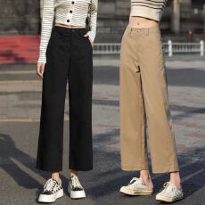 批发夏季卡其色纯棉阔腿裤子女2026年新款爆款高腰显瘦直筒九分<b class='q'>休闲裤</b>
