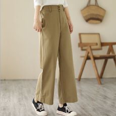 批发夏季纯棉薄款九分裤高腰阔腿裤女新款宽松透气舒服显瘦<b class='q'>休闲裤</b>子女