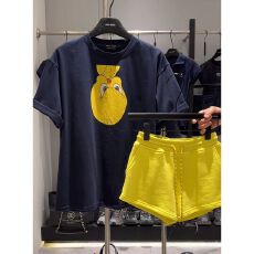 批发（全棉套装）卡通印花减龄短袖T恤+高腰短裤热裤休闲套装<b class='q'>女</b>