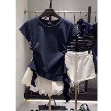 批发不规则下摆荷叶边短袖T恤+运动蓬蓬<b class='q'>半身</b>裙短裙套装女