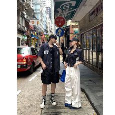 批发原版质量 条纹绑带露背衬衫短袖复古美式学院风夏季新款穿搭上衣