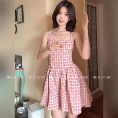 批发纯欲风甜美短裙夏季收腰显瘦韩系miu系俏皮少<b class='q'>女</b>格纹吊带<b class='q'>连衣裙</b><b class='q'>女</b>