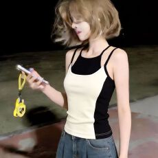 批发美背撞色吊带背心女夏季2026新款漂亮<b class='q'>修身</b>内搭外穿辣妹假两件上衣