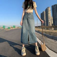 批发夏季开叉设计感复古2026新款中长款半身裙女显瘦小众a字牛仔长裙