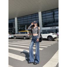 批发美式复古阔腿牛仔裤女秋<b class='q'>冬</b>胖妹妹mm梨型身材高腰显瘦直筒裤