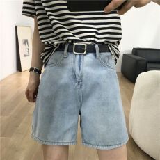 批发夏季新品<b class='q'>韩版</b>百搭休闲水洗牛仔短裤女高腰显瘦A字阔腿五分热中裤