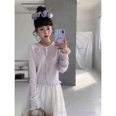 批发竹节麻洗水 夏季气质温柔立体<b class='q'>花朵</b>木耳边披肩洋气百搭针织开衫女