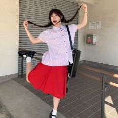 批发官图【原版质量】甜美套装条纹短袖衬衫半身裙两件套