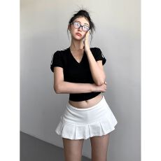 批发新款女小个子美式低腰A字<b class='q'>短裙</b>纯欲灰色百褶运动防走光半身裙