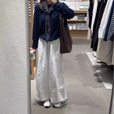 批发日系<b class='q'>九分</b>白色工装风阔腿裤女春夏季宽松显瘦弯刀裤休闲百搭直筒裤