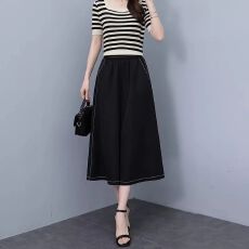 批发2026新品休闲<b class='q'>裙裤</b>女夏季薄款黑色冰丝皱高腰显瘦垂感七分阔腿裤子