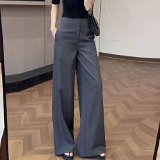 批发阔腿裤女2026春秋新款垂感窄版显瘦西<b class='q'>装裤</b>休闲直筒复古卡其色裤子