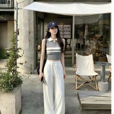 批发美式甜辣polo领条纹针织背心2026年夏季内搭外穿辣妹短款上衣