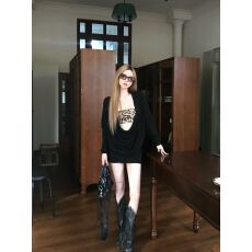 批发美式辣妹黑色荡领长袖连衣裙女早秋修身显瘦<b class='q'>包臀</b>短裙性感纯欲裙子