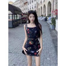 批发气质碎花吊带裙女风情万种连衣裙夏修身显瘦性感<b class='q'>包臀</b>裙<b class='q'>长裙</b>子