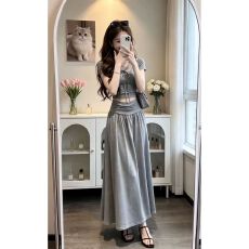 批发初夏日绝美灰色<b class='q'>蕾丝</b>拼接<b class='q'>连衣裙</b>子女夏季2026新款法式收腰长裙套装