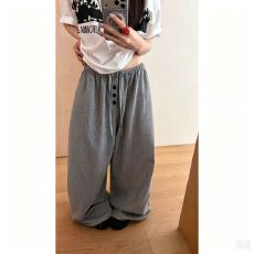 批发慵懒风松弛感棉麻格子阔腿裤女<b class='q'>夏季</b>薄款高腰宽松显瘦直筒休闲裤子