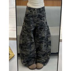 批发多口袋迷彩工装裤<b class='q'>男</b>女高腰显瘦宽松弯刀裤高个子加长直筒拖地长裤
