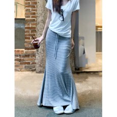 批发孕妇装半身裙条纹垂感包臀高腰<b class='q'>夏</b>季新款抽绳显瘦鱼尾气质长裙<b class='q'>夏</b>装