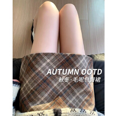 批发孕妇半身裙秋<b class='q'>冬</b>款2025新款小个子托腹美式复古毛呢格子包臀短裙子