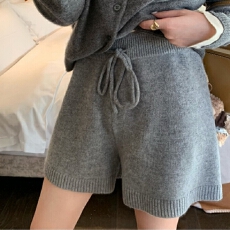 批发灰色针织孕妇阔腿裤短裤2025秋冬装宽松小个子显瘦休闲裤直筒靴裤